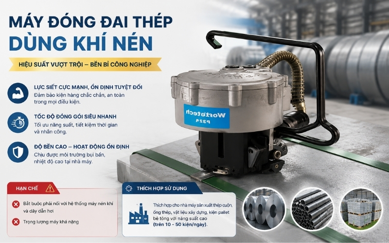 Máy đóng đai thép dùng khí nén  